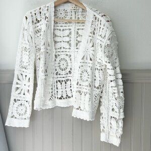 White Crochet Button Cardigan